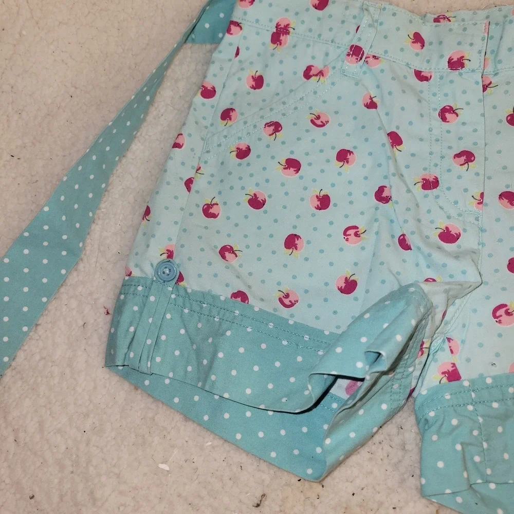 Gymboree Apple Print Polka Dot Shorts Girls Size 6 Plus Blue Bow Waist...‎